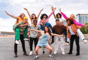 High school kids hanging out after school